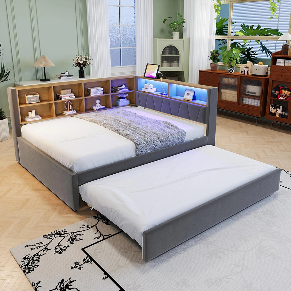 Divano letto - Xylo - 140x200 cm letto nascosto USB grigio scuro