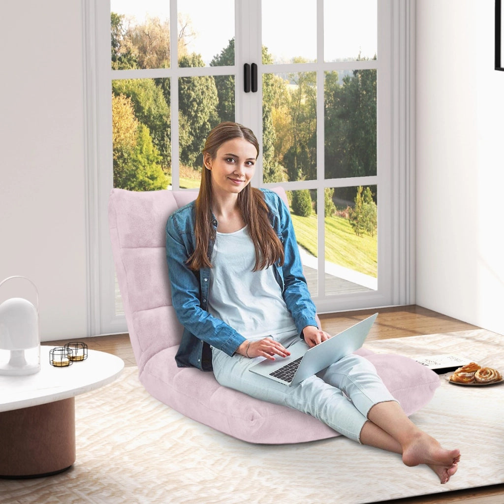 Sedia imbottita da pavimento regolabile in 14 posizioni, Poltrona da pavimento 105x56x15cm Roseo-Divani da terra