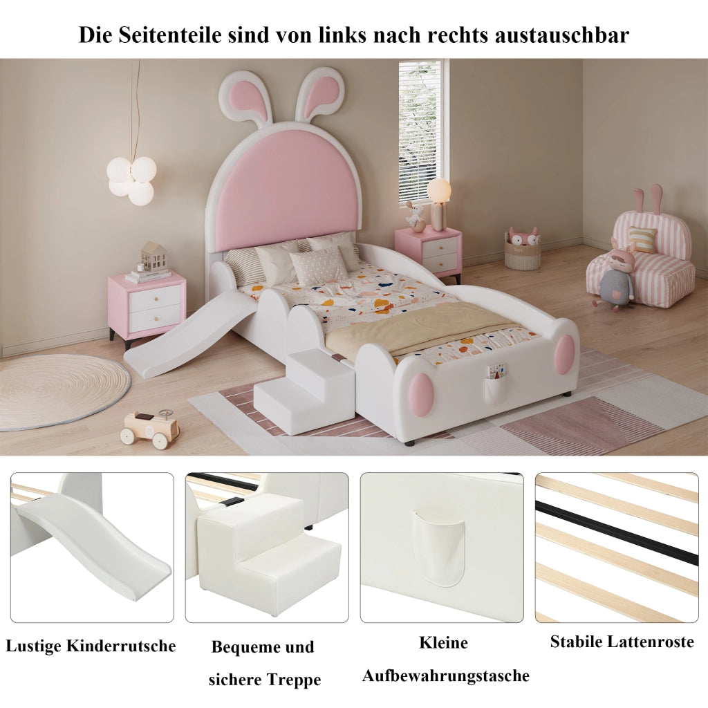 letto imbottito pu bianco rosa 90x200 cm