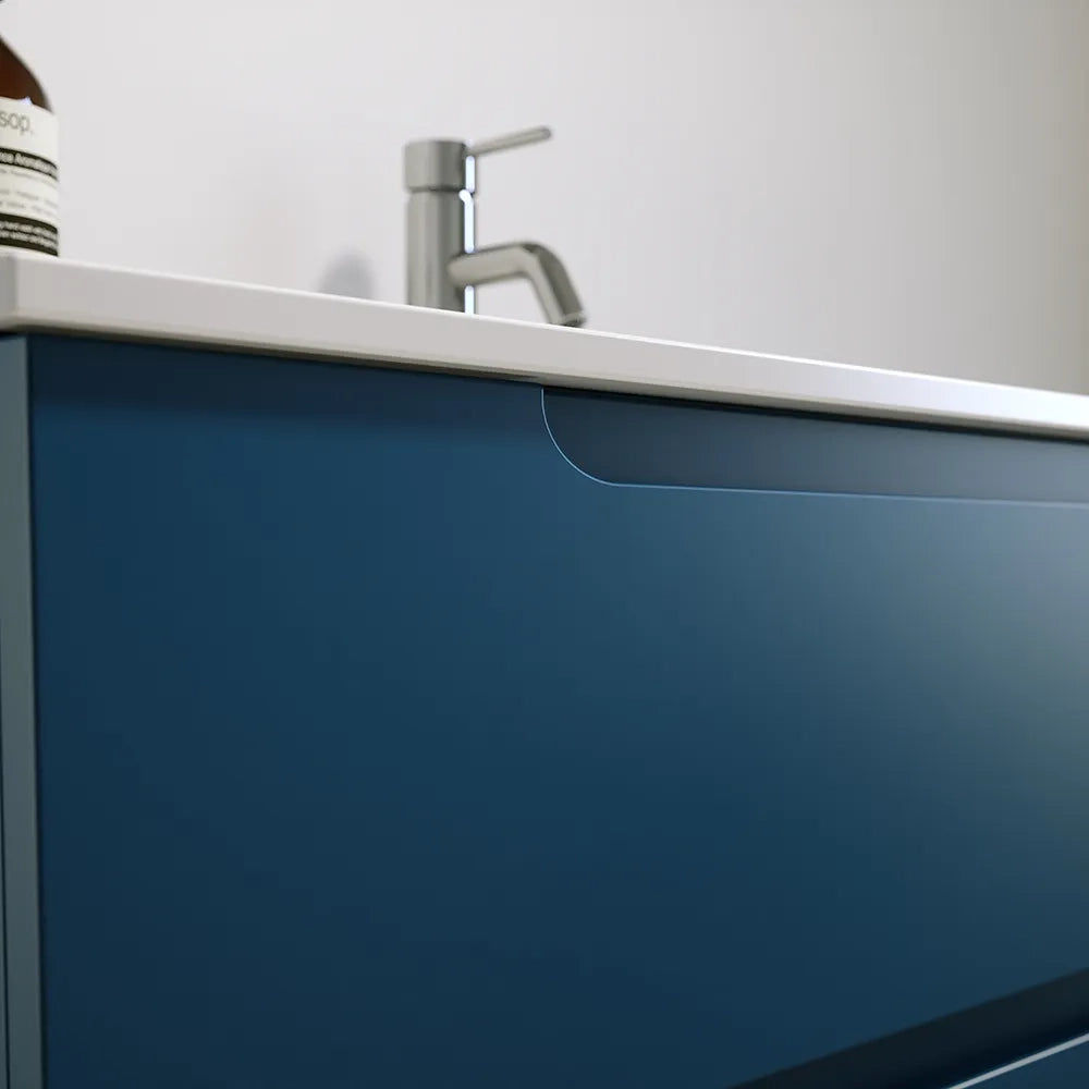 Mobile bagno sospeso 100 cm due cassetti blu zaffiro opaco con lavabo | Ardenne