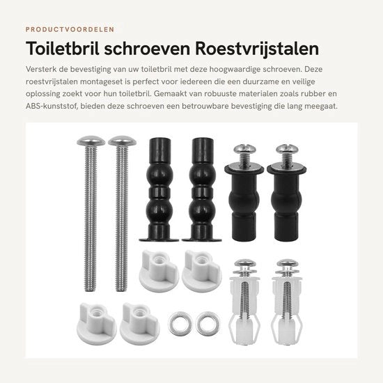 Imbottigliatura universale per toilette - Set di fissaggio in acciaio inossidabile - 4 x viti espansive - 2 x pellicole di allungamento - 6 x dischi metallici - compatibile con aperture 14-18 mm - fissaggio per toilette