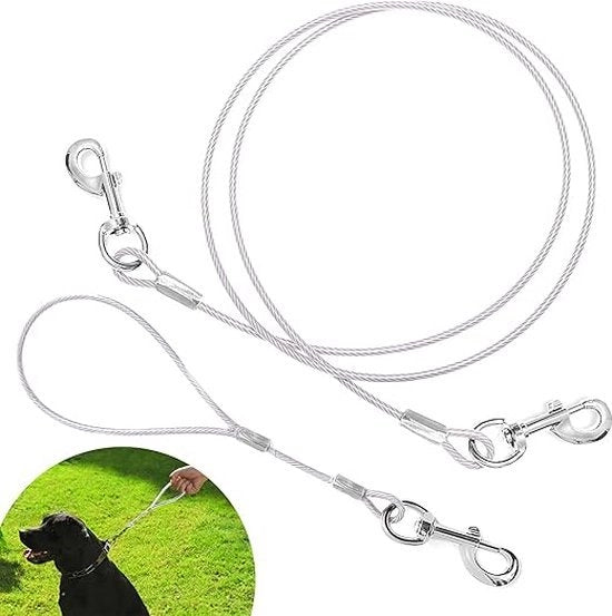 Cinturone per cani resistente al morso - 6,6 m cavo in acciaio cinturone per cani con maniglia rimovibile maniglia corta cinturone per cani catena in acciaio cavo in acciaio per cani con teste doppie cavo per cani da piccoli a medi grandi.