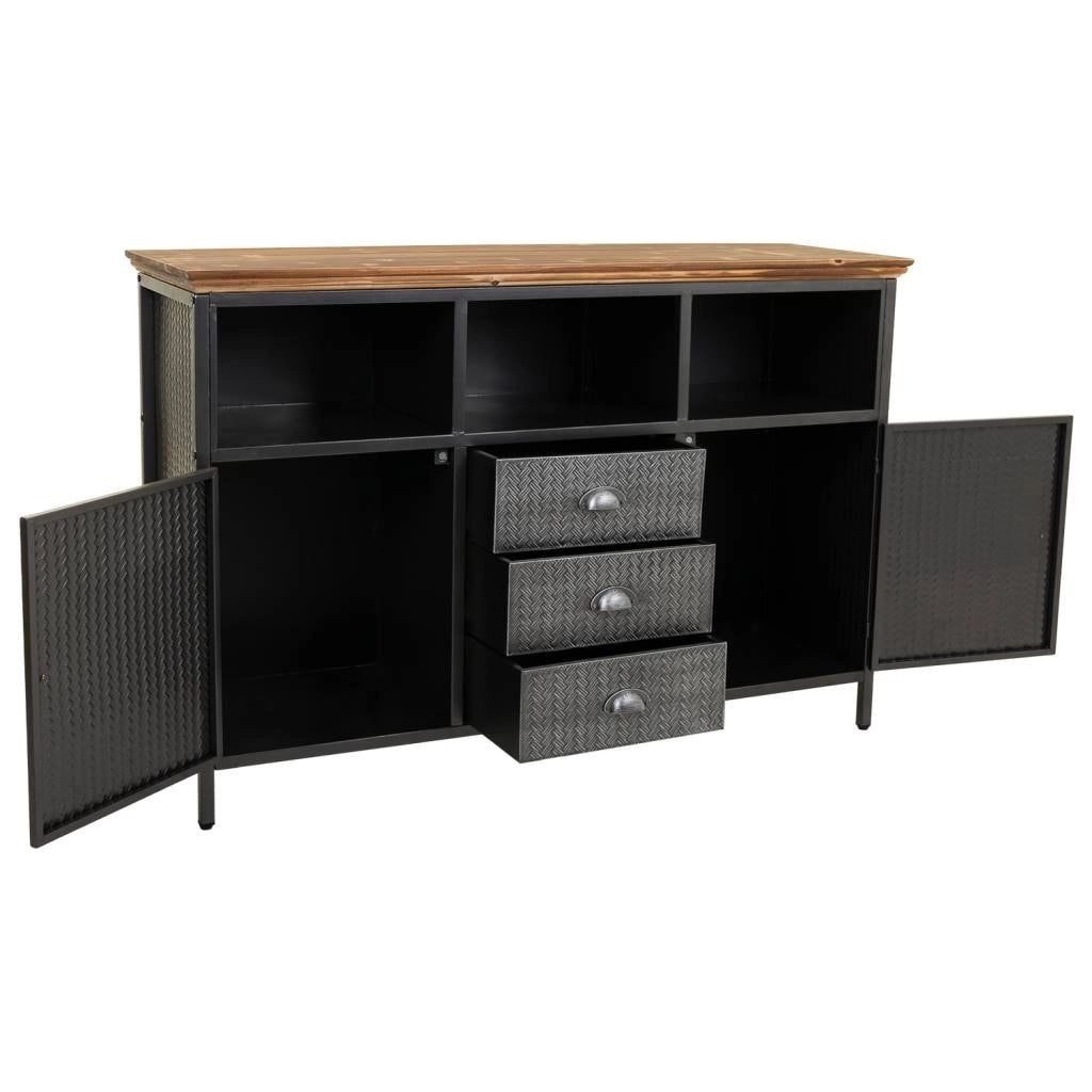 Credenza in metallo nero e legno 121,5x36x82,5h