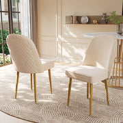 2 sedie da pranzo in velluto beige con gambe in metallo dorato, design moderno e comode