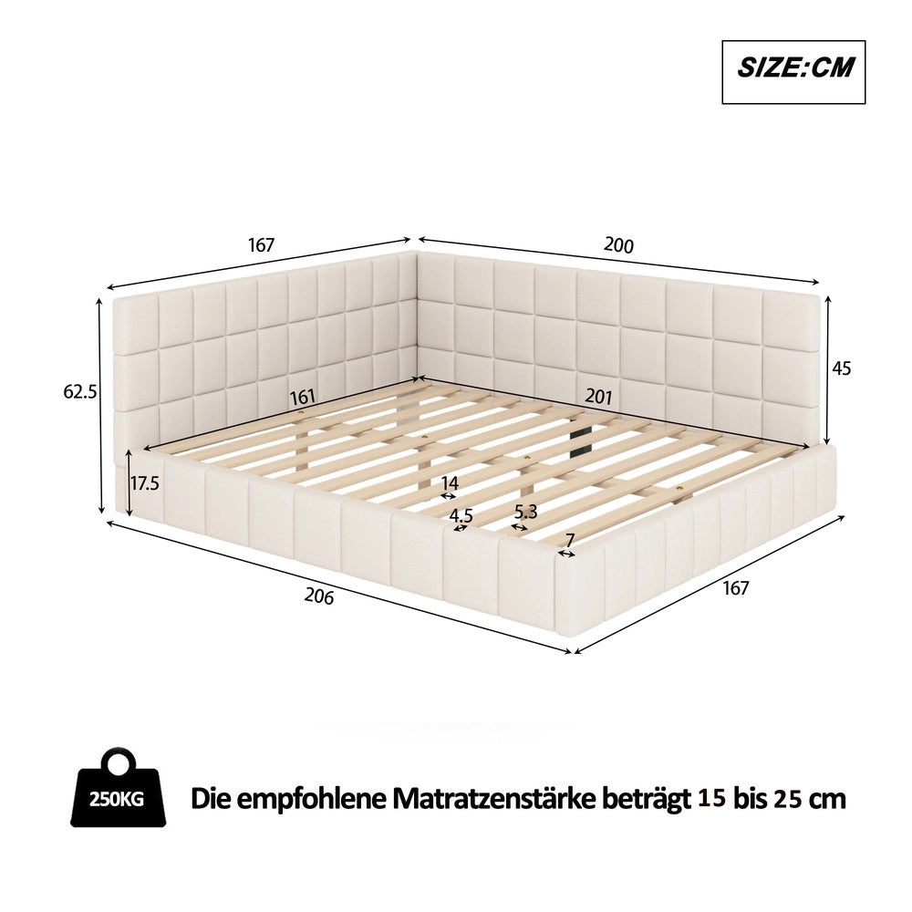 Letto Imbottito con Rete a Doghe ¨C MINIMAL ¨C Velluto Beige 160x200