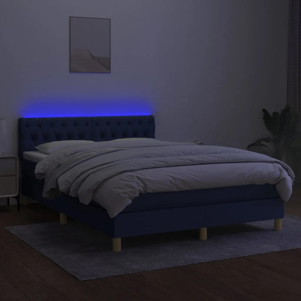 Letto a Molle con Materasso e LED Blu 140x190 cm in Tessuto 3133955