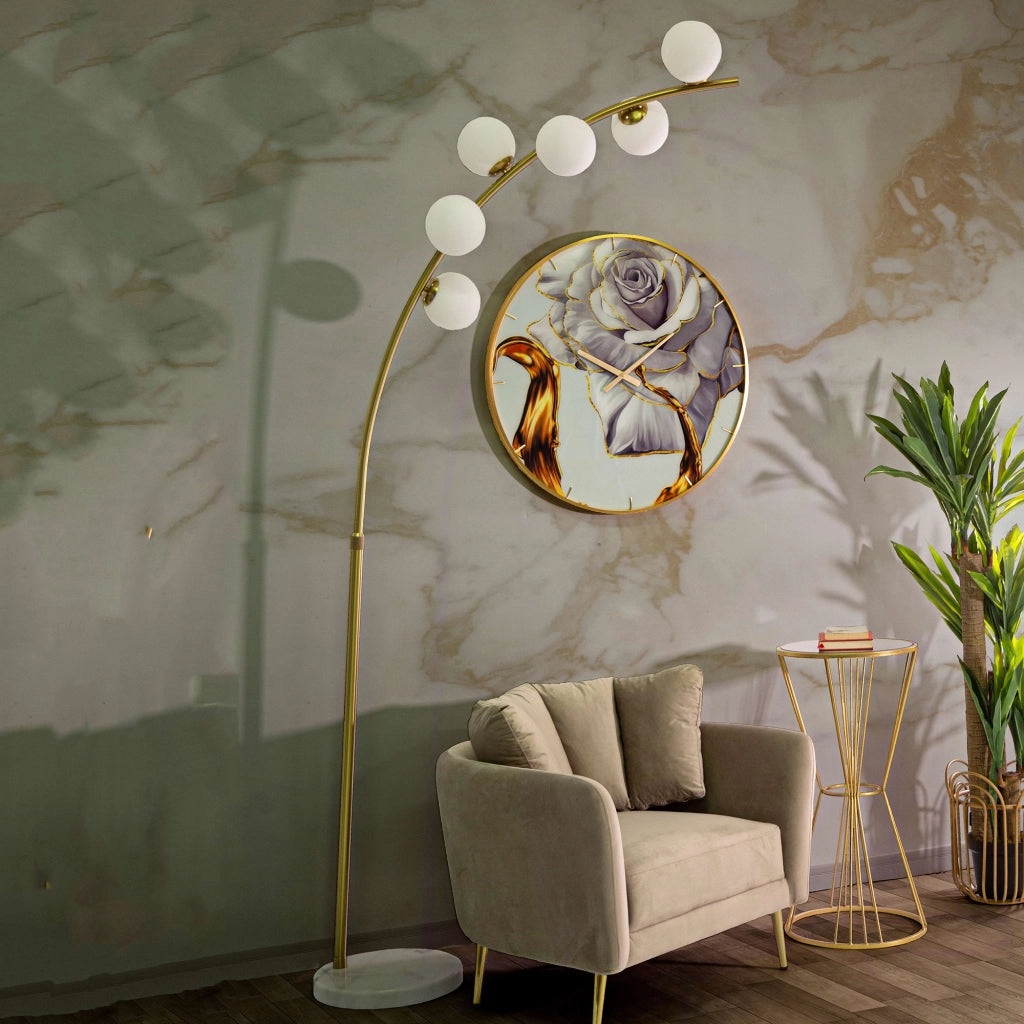 Bale, Lampada da Terra Necessarie 6 Lampadine, Bianco Marmo