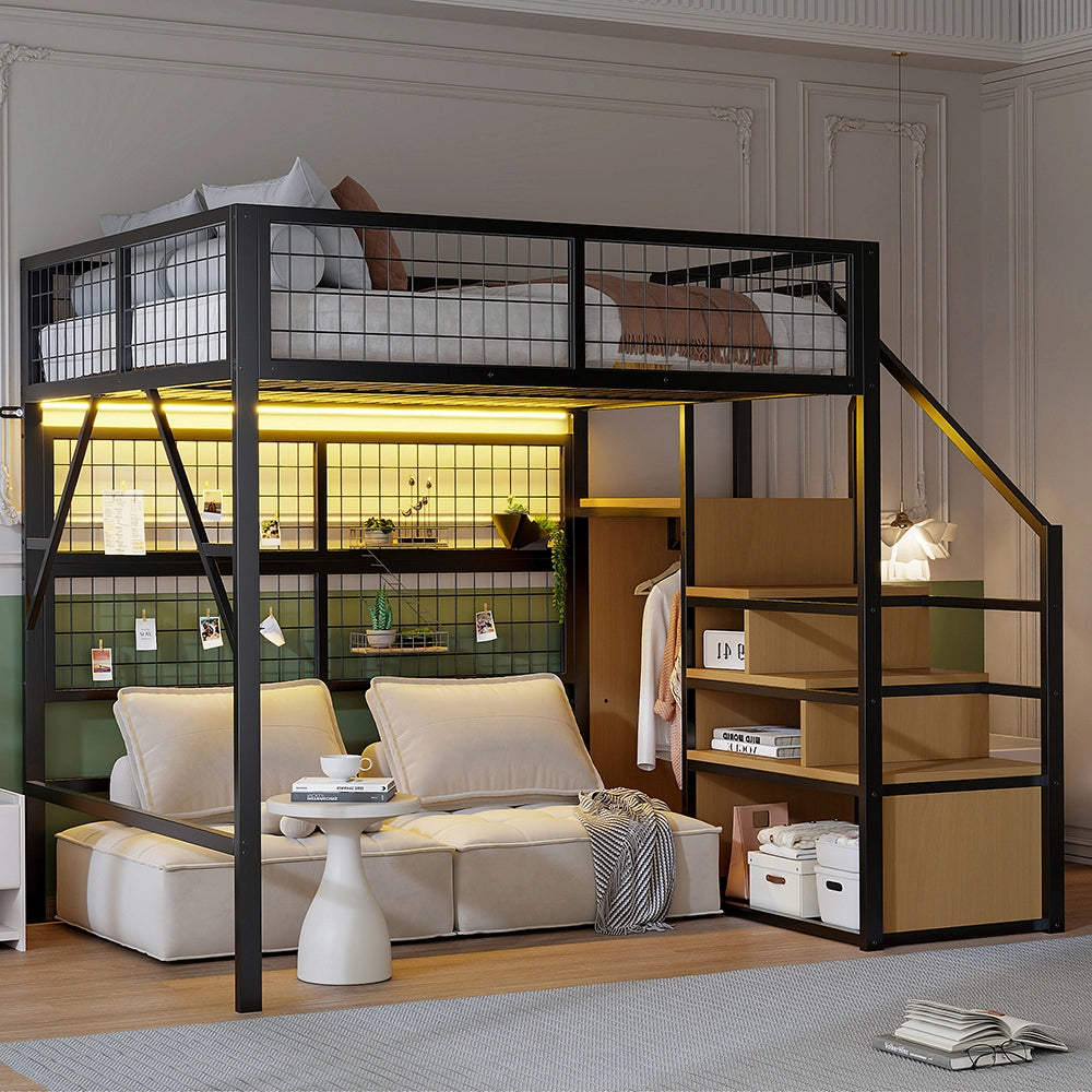 Letto a soppalco - Xylo - 140x200 cm LED app nero