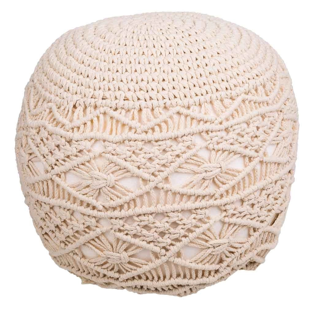 Puf in cotone intrecciato panna 45x45x40h