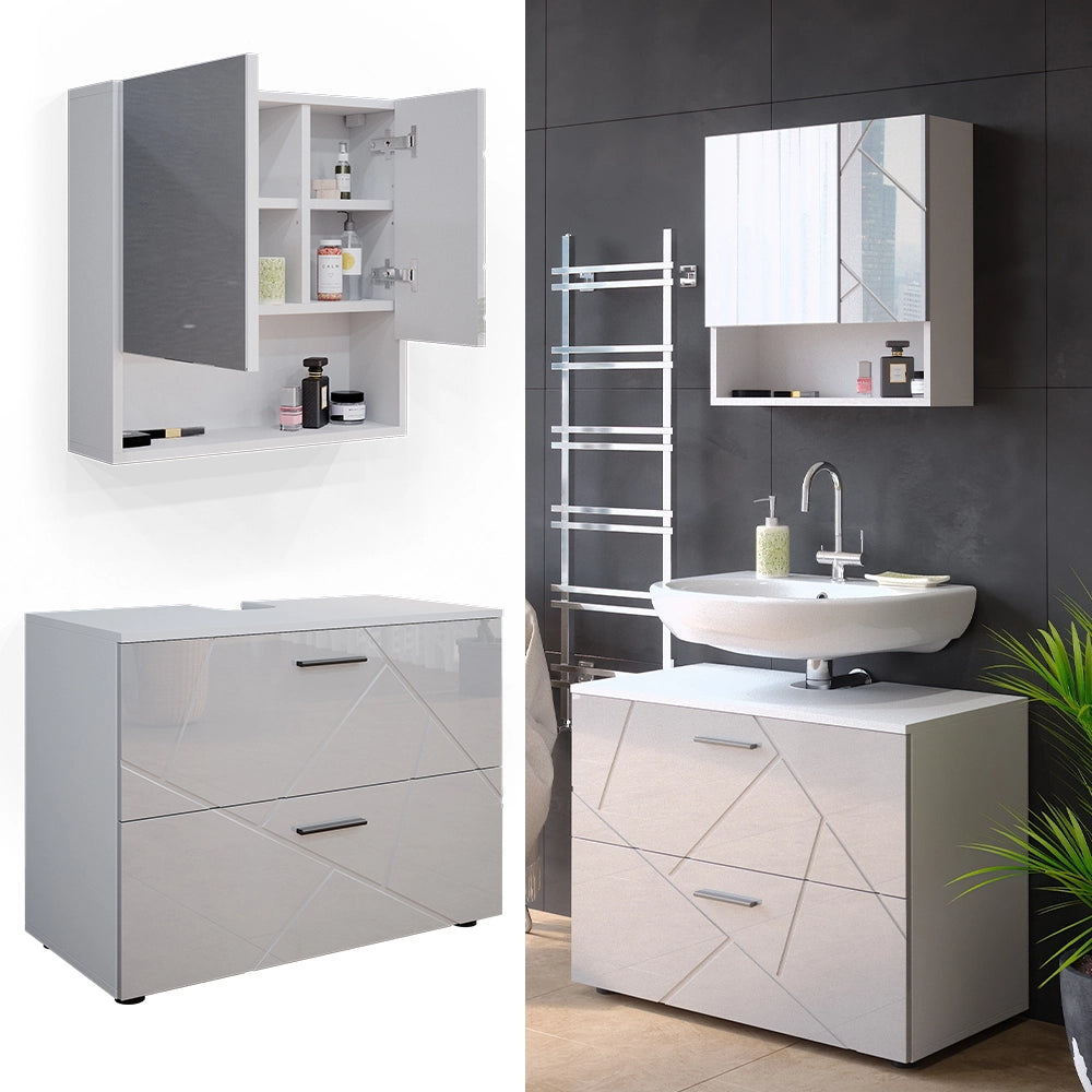 Vicco Set mobili bagno Bianco lucido 2 parti