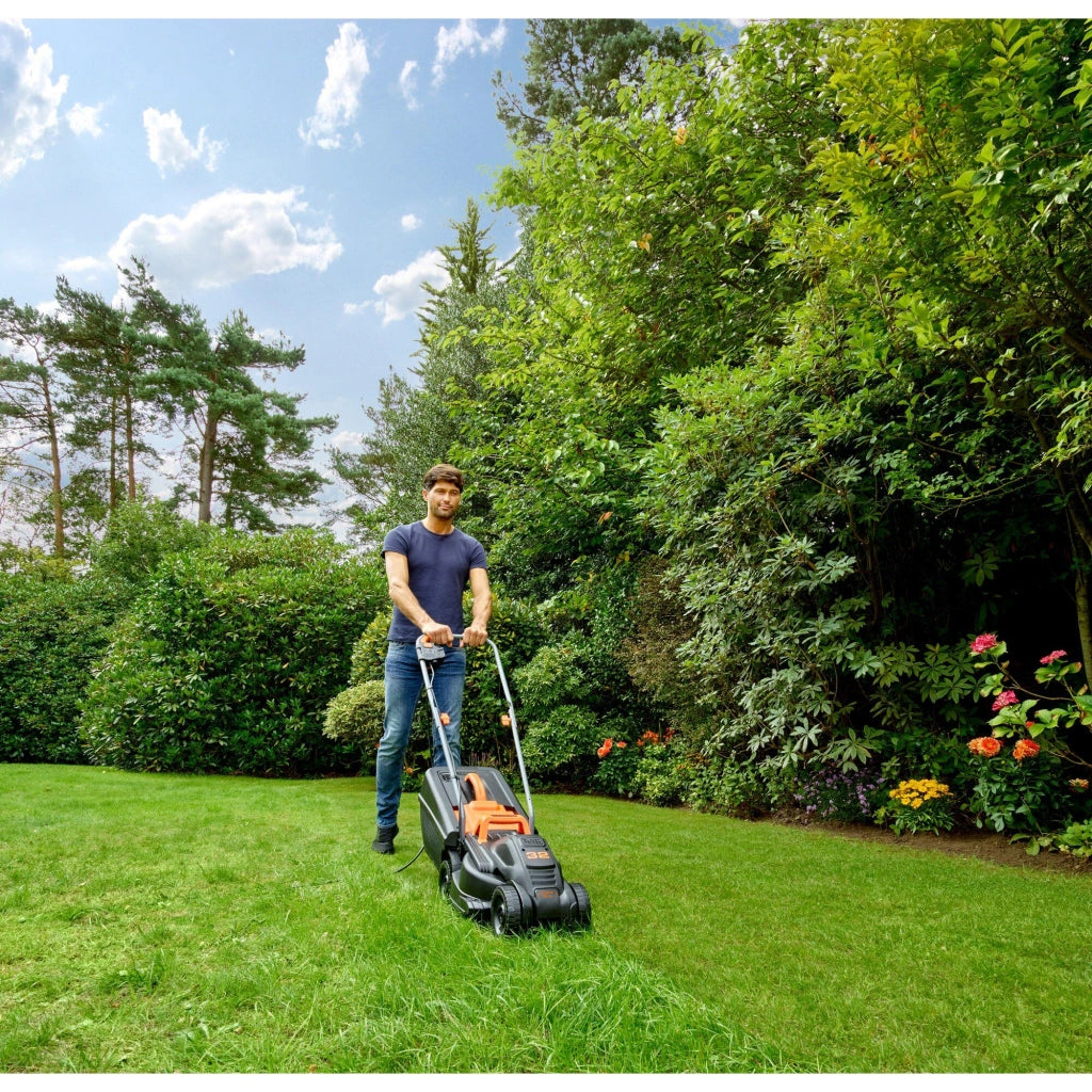 Black and Decker BEMW351-QS Tagliaerba Elettrico a Spinta 1000W Taglio 32 cm 3 Altezze 20-60 mm Cesto 35 L 200 m² colore Nero