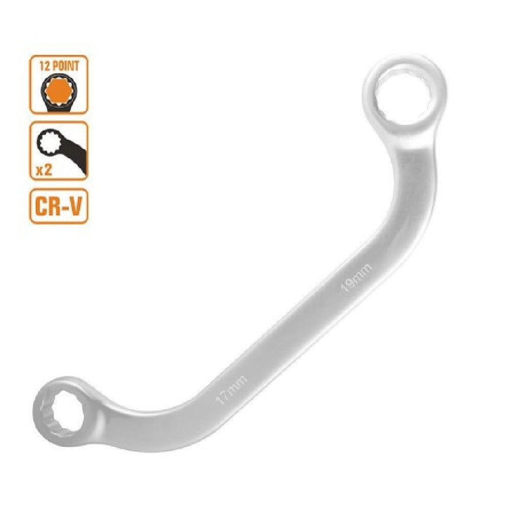 Trade Shop - Set Chiave Fissa Poligonale Doppia A U Da 17-19 Mm Cromata Chrome Vanadium 97694 -