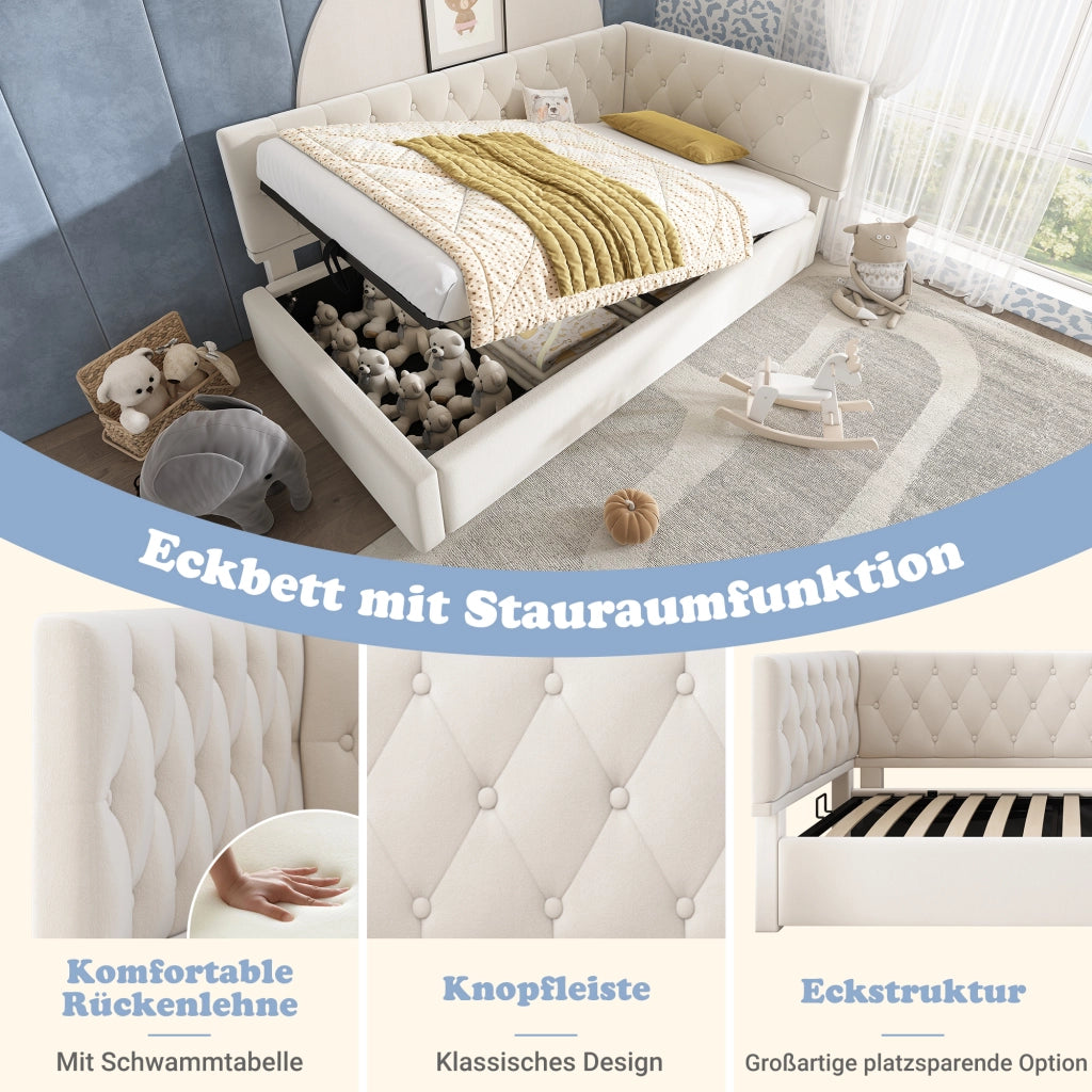 LETTO Contenitore 90x190 cm in velluto beige