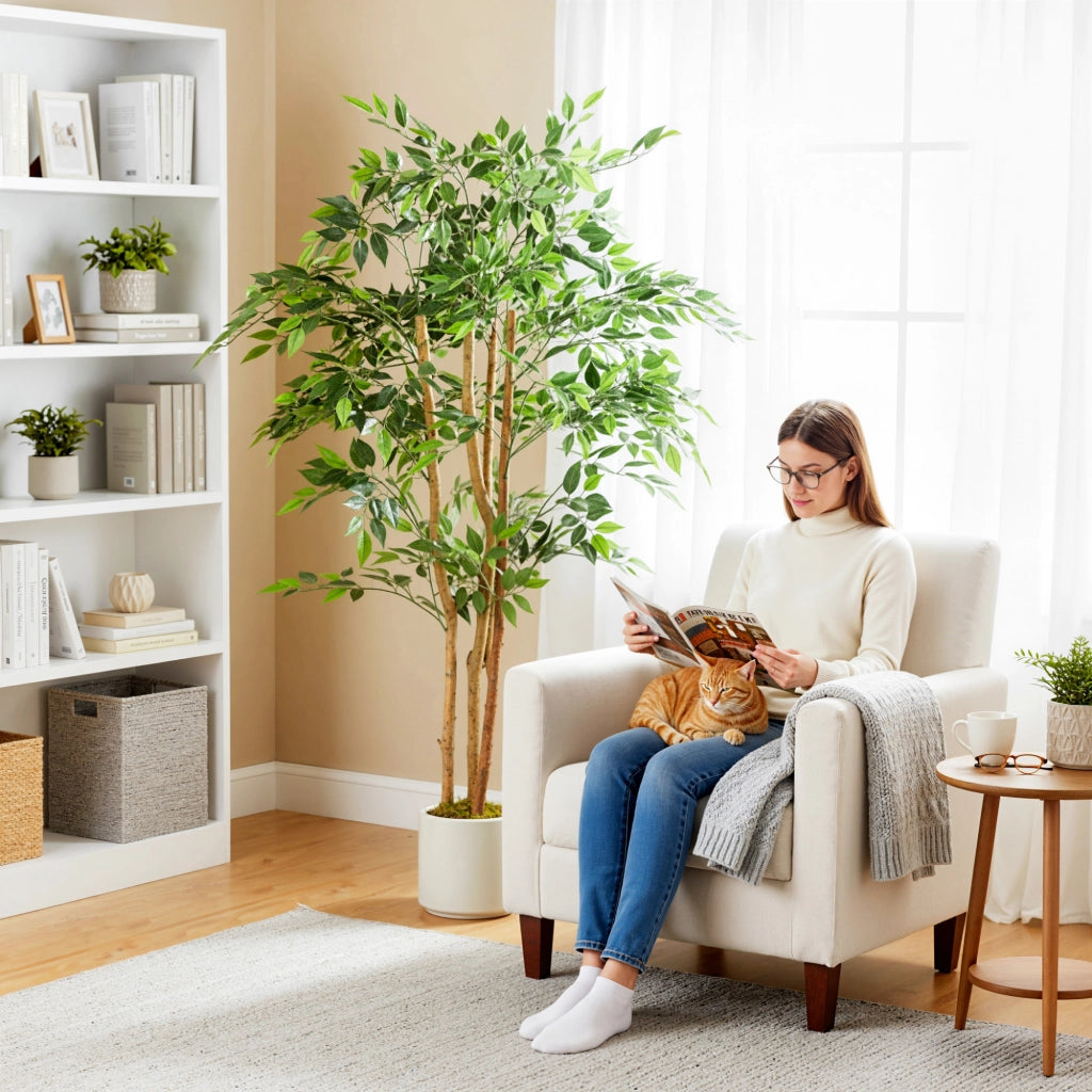 Ficus Artificiale 150 cm ¨C zephmum ¨C Verde con Vaso per Interni
