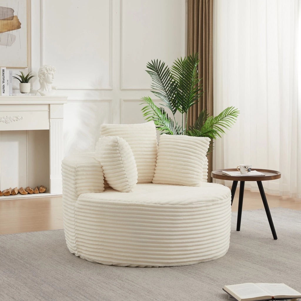 Poltrona a sacco, poltrona con braccioli, diametro 110 cm, velluto a coste, 3 cuscini, beige (non richiede assemblaggio)