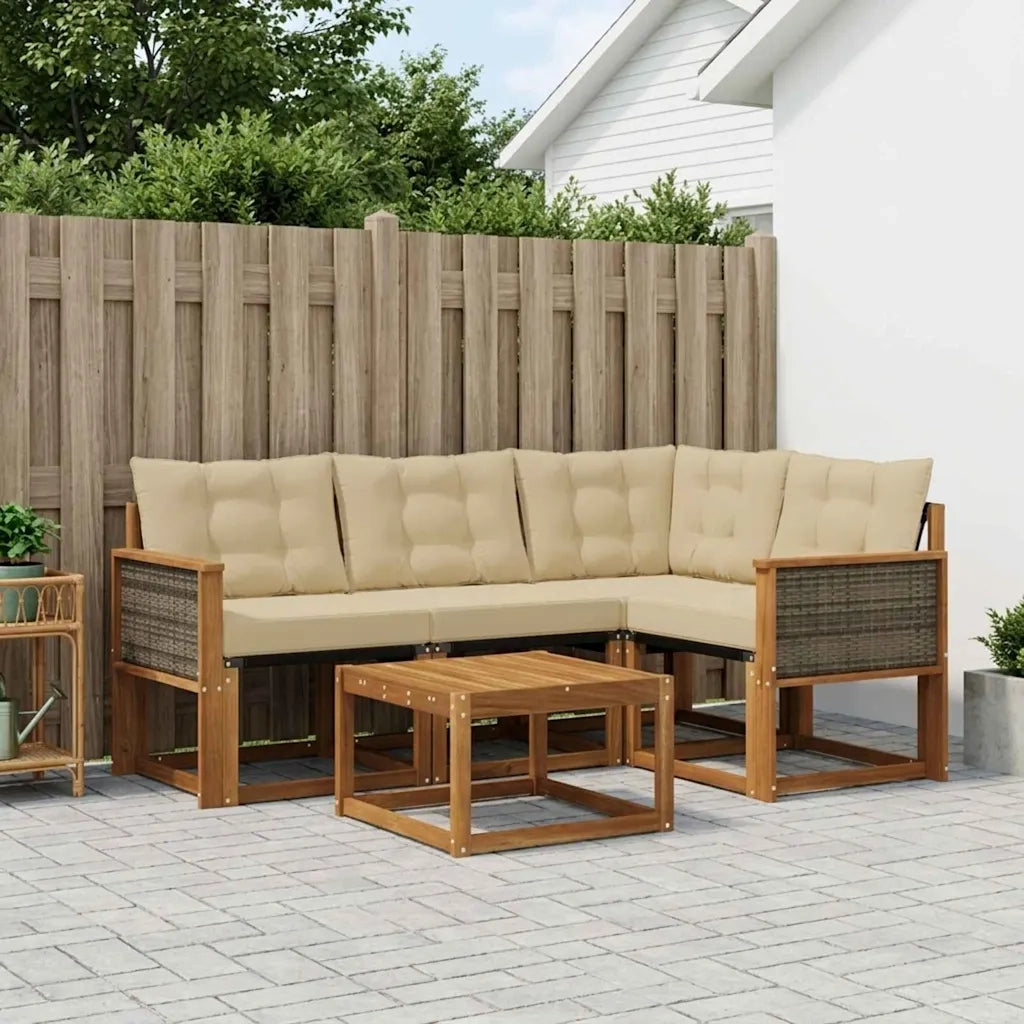 Set di divani da esterno con cuscino 5 pcs Naturale e Beige 3381933