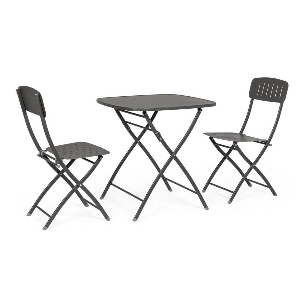 Set da 3 pezzi tavolo e sedie pieghevoli da giardino in acciaio - VIBRANT