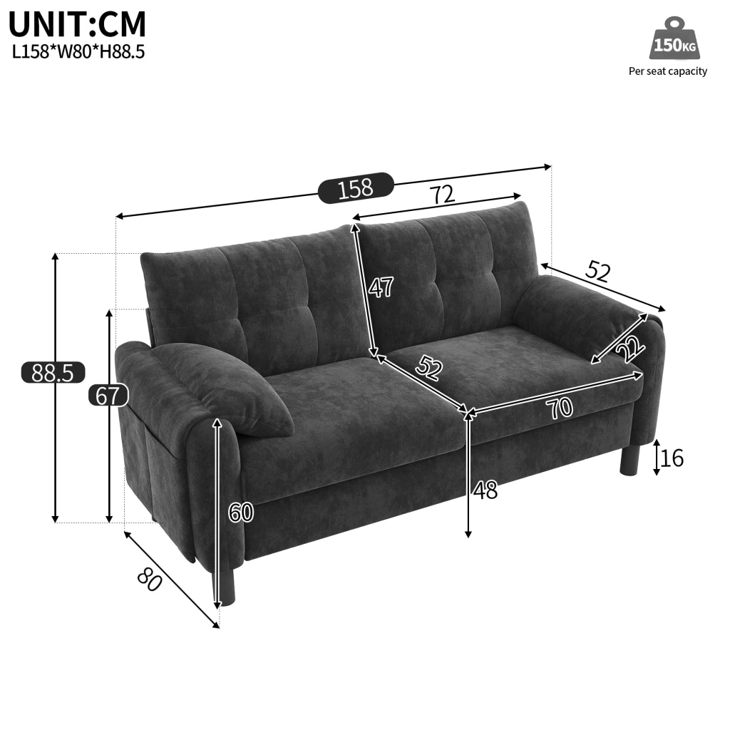 Divano moderno 2 posti - Zephmum - Tessuto chenille, cuscini spessi, design scandinavo, Grigio