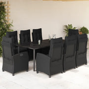 Set da Pranzo da Giardino 9 pz con Cuscini Nero in Polyrattan