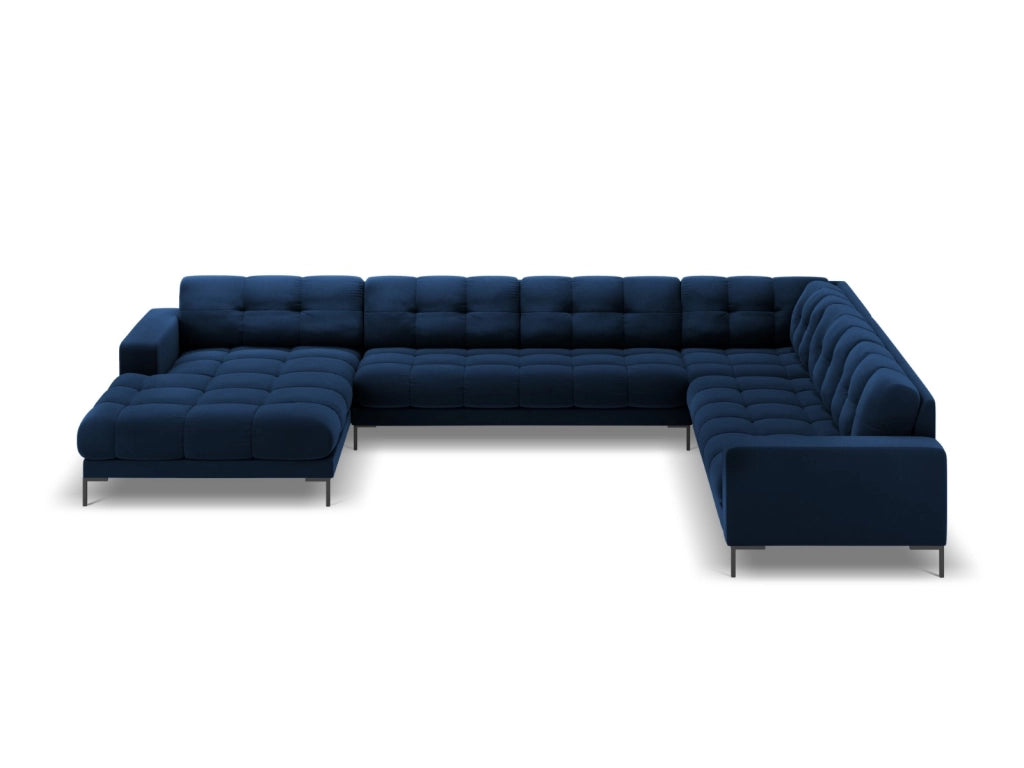 Cosmopolitan Design - Divano panoramico destro "Bali" 7 posti in velluto blu reale 