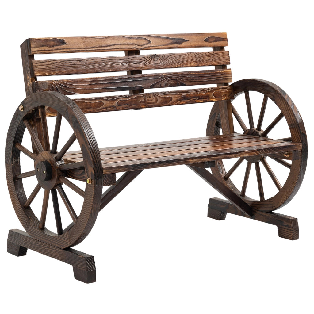 Panca da giardino a 2 posti in legno di abete; stile rustico con braccioli effetto ruota; marrone; 105;5x56x79 cm