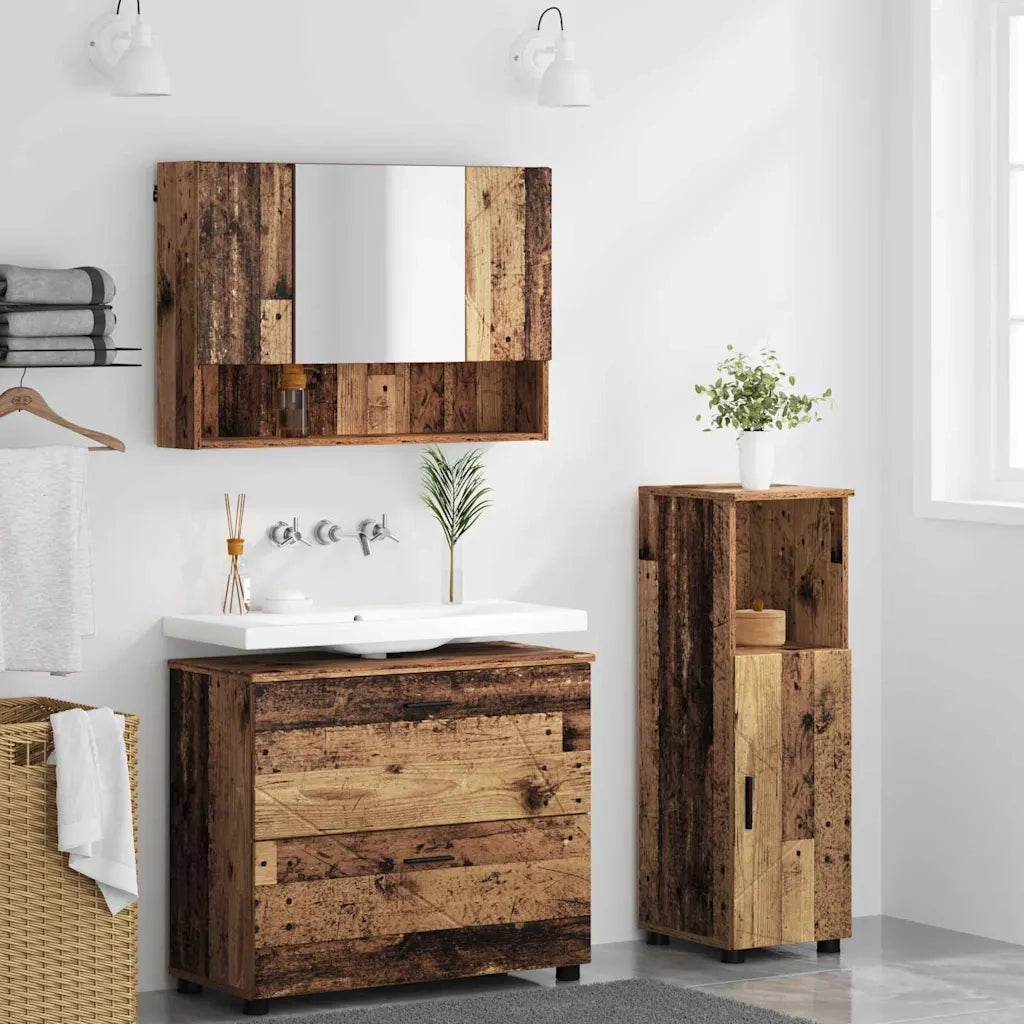 Set di mobili per il bagno con cassetto 3 pcs Legno vecchio 3393031