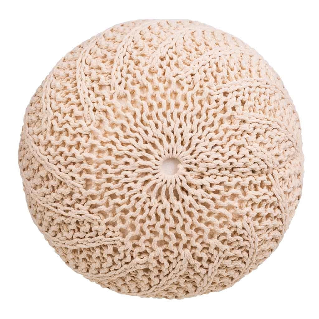 Puff de algodón trenzado color crema 45x45x30