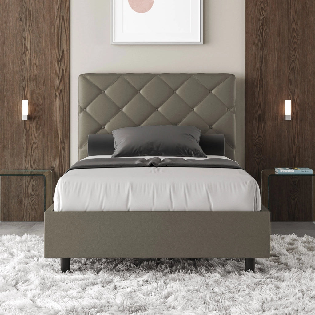 BS COM Letto una piazza e mezza con rete imbottito 120x190 similpelle cappuccino