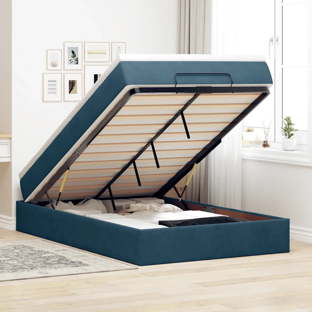 Pouf Letto con Materasso Blu Scuro 120x190 cm Velluto