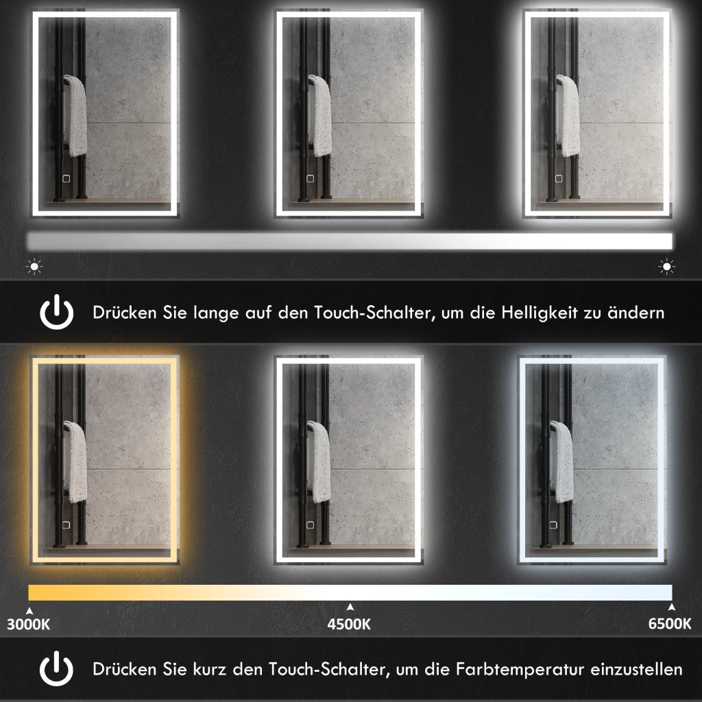 Specchio da Bagno con LED ¨C zephmum ¨C Bianco 60x80 cm