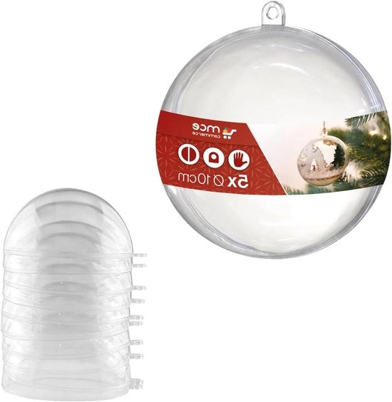 Decorazioni per Natale in Acrilico trasparente Ø 10 cm con chiodo di fissaggio - 5 pezzi, pallone di Natale, pallone in plexiglass, pallone in plastica.