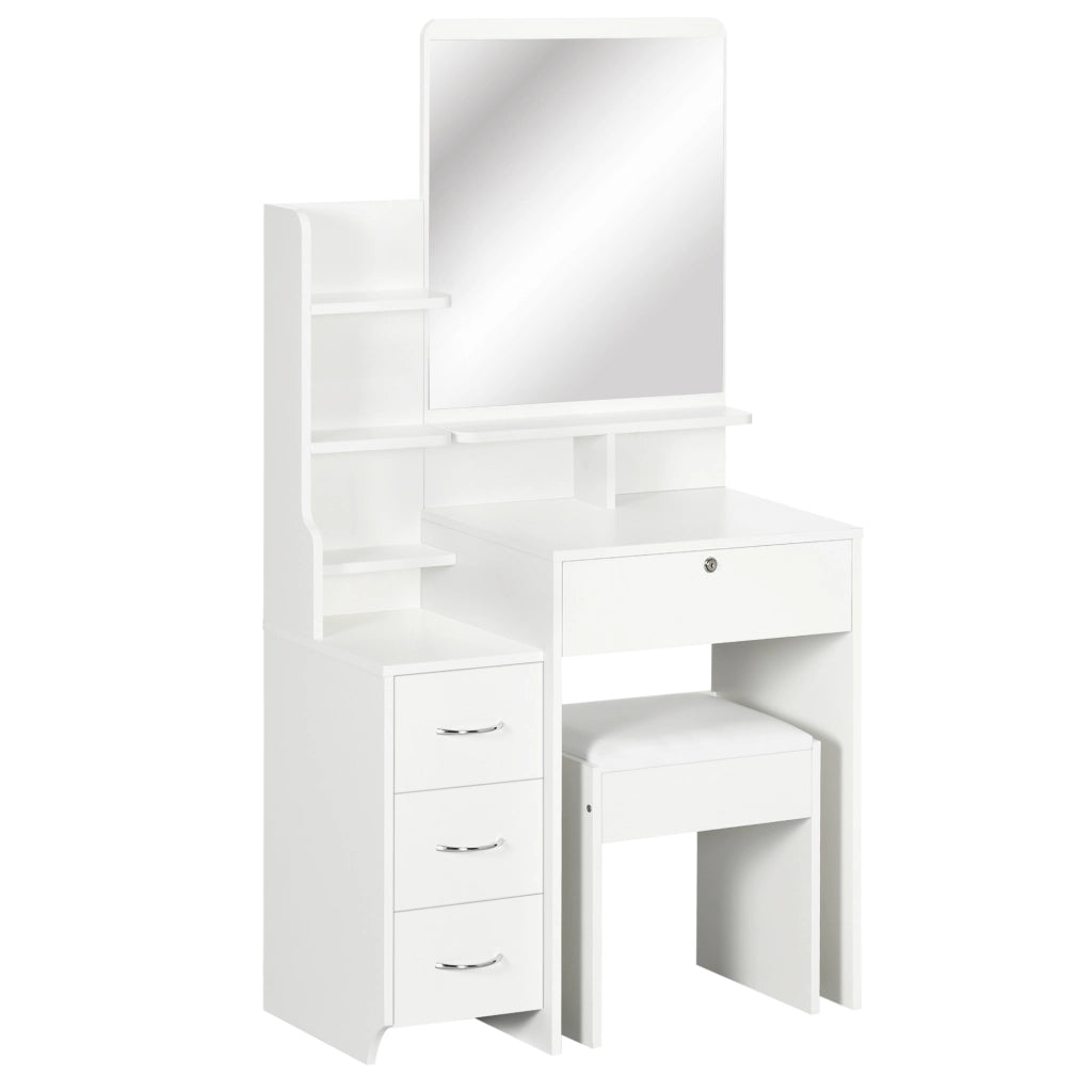 Cassettiera trucco con specchio e sgabello ¨C Minimal ¨C 80x38x143 cm bianco