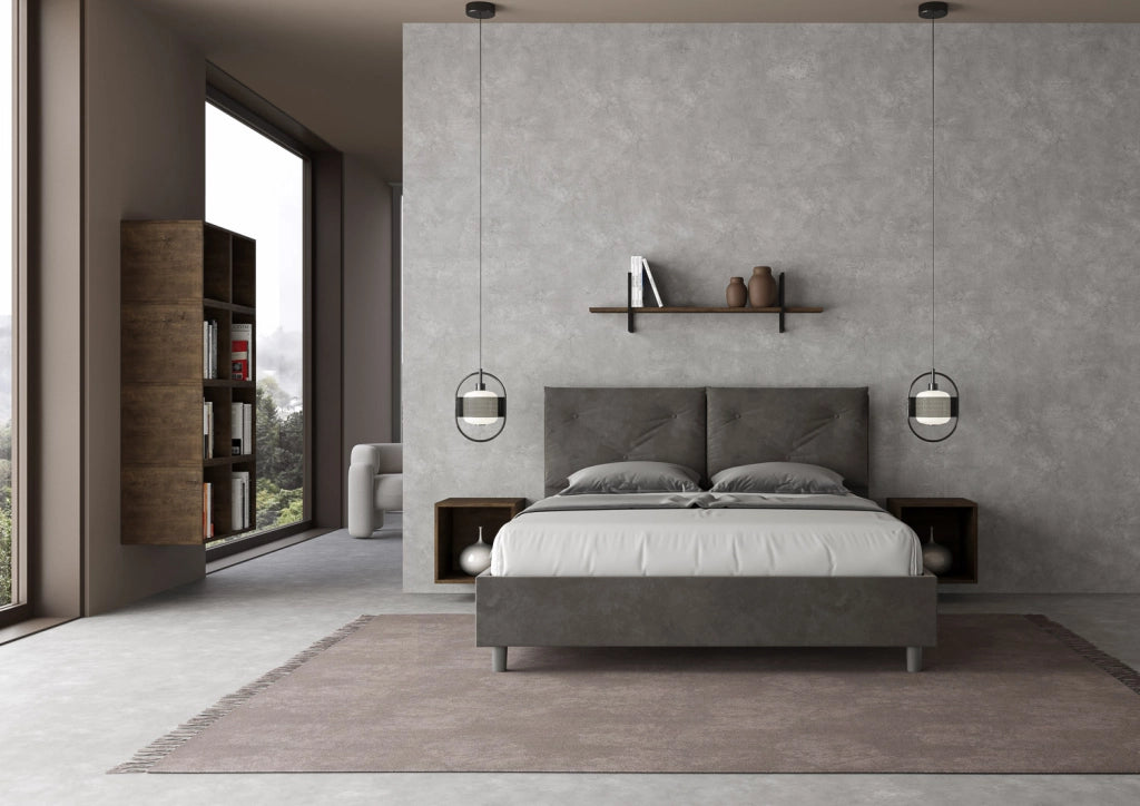 BS COM Letto queen size contenitore imbottito 150x210 microfibra grigio Large