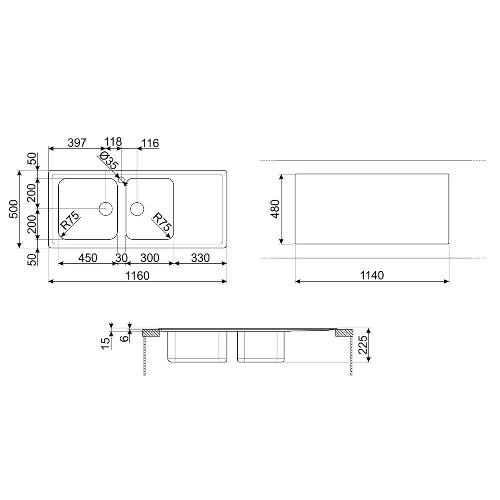 Lavello inox 116x50 cm