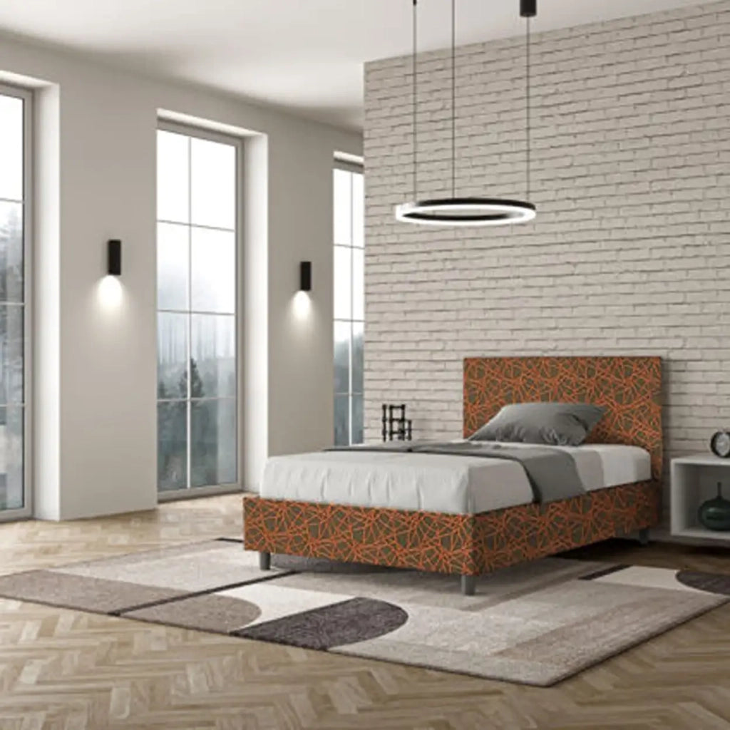 Letto una piazza e mezza con rete imbottito 120x200 tessuto Era 4 arancio Adele