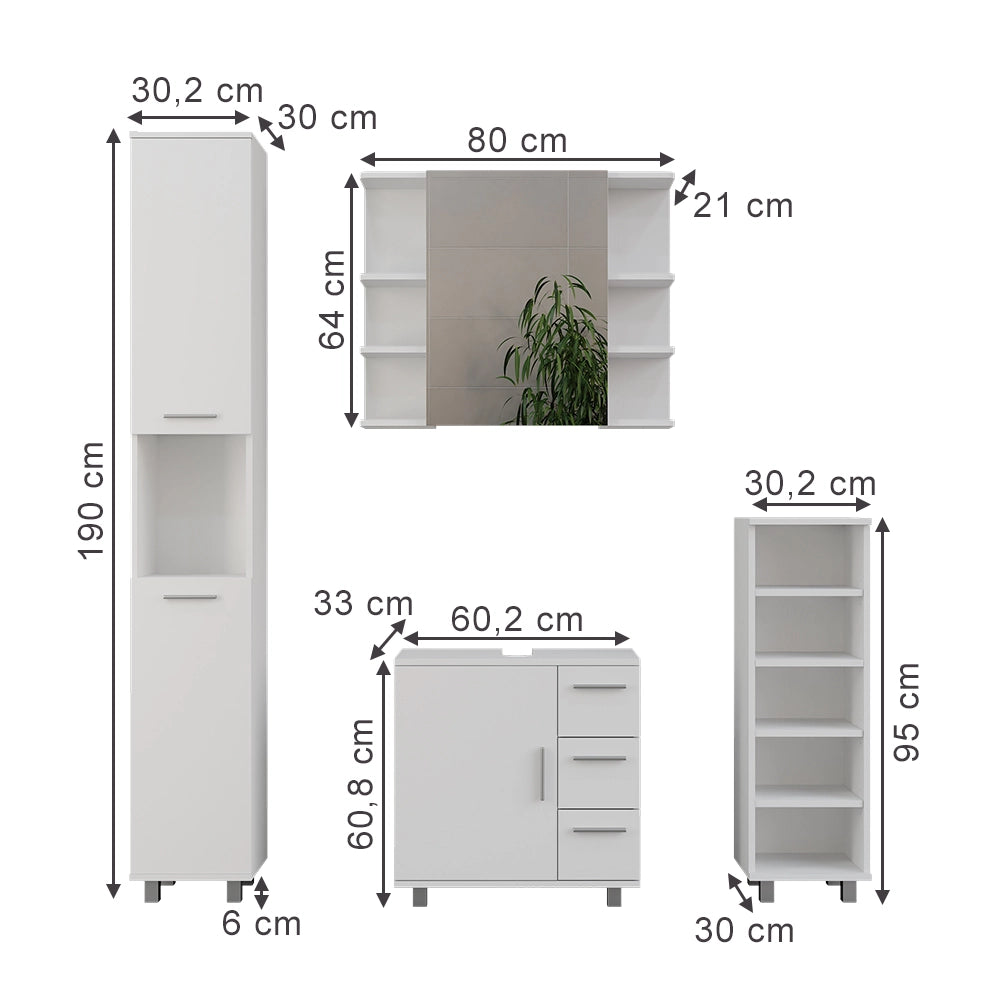 Vicco Set di mobili da bagno Bianco 4 parti