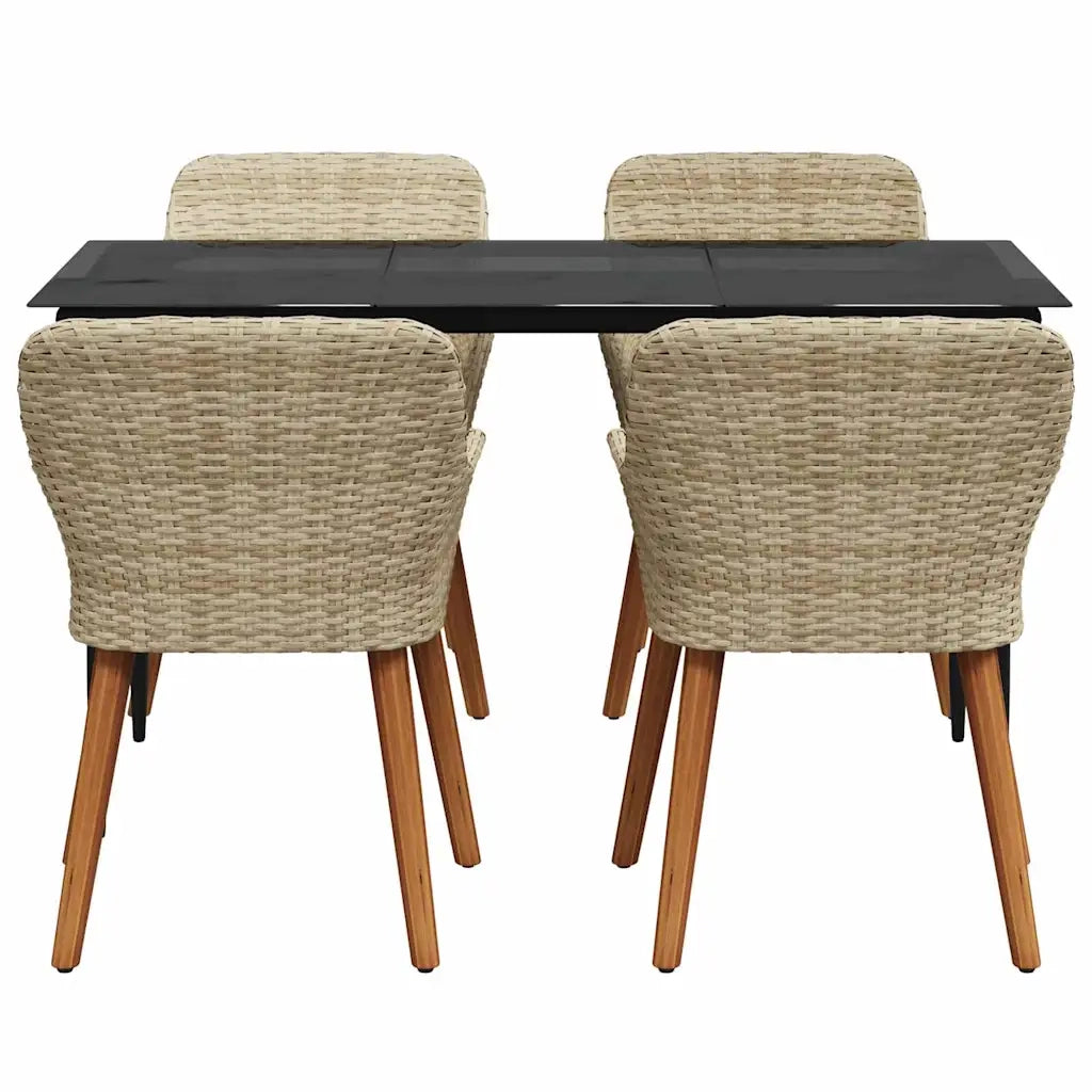 Set da Pranzo per Giardino con cuscino 5 pcs Beige polyrattan