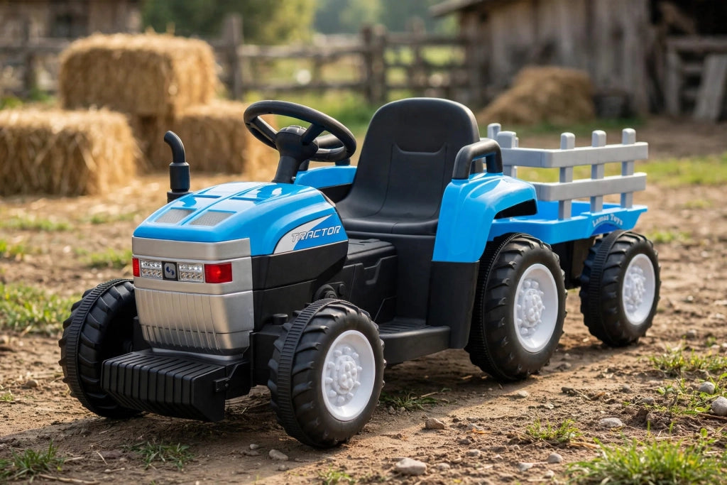 Trattore Elettrico per Bambini 12V con Rimorchio Blu