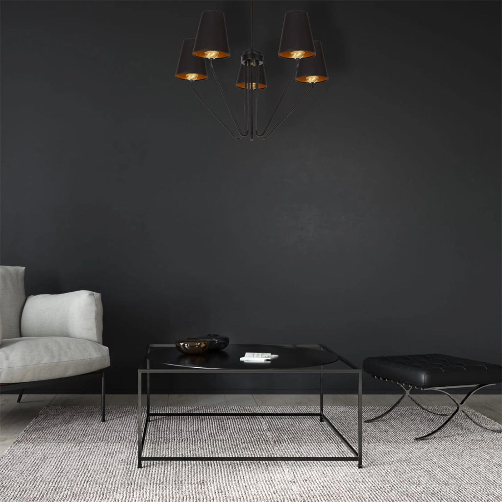 Lampadario 5 luci E27 Victoria nero/oro Milagro MLP4913