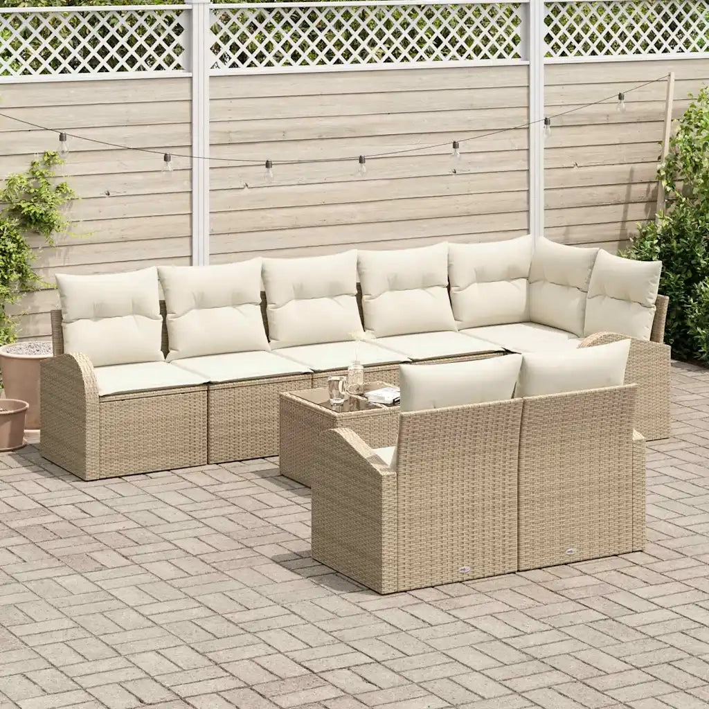 Set Divano da Giardino 9 pcs Beige e Bianco polyrattan