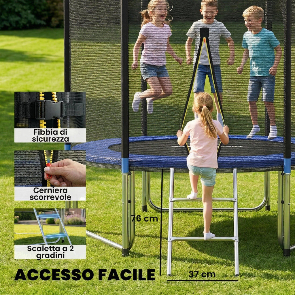 Trampolino 305 cm con rete di protezione e scaletta per esterni.