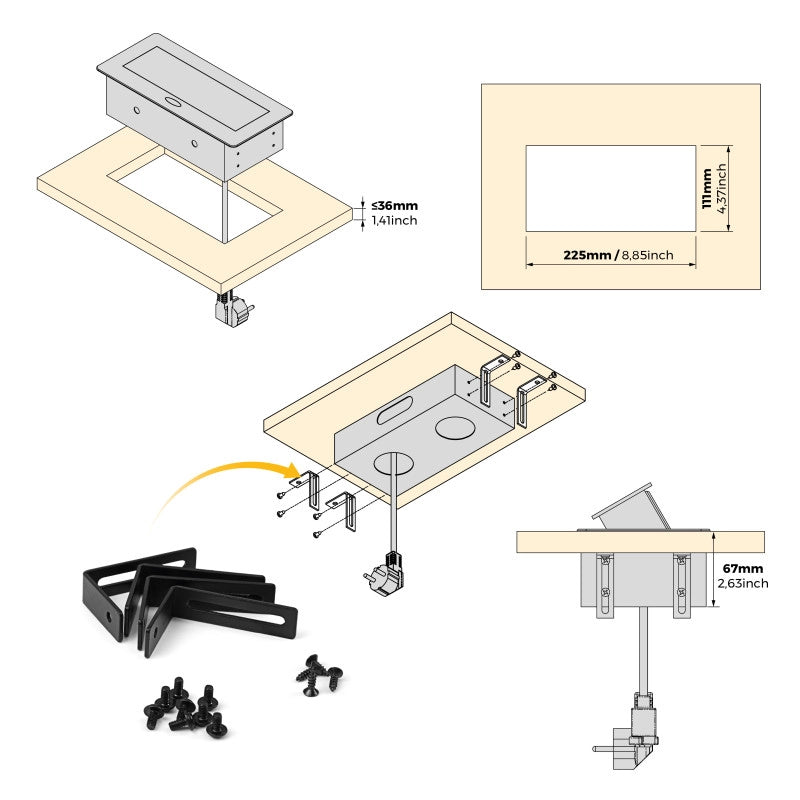 Multiconnettore da tavolo Atom 26 Lite, 225x111mm, 2 prese Schuko, 1 USB Tipo A, 1 USB Tipo C, Zama-Acciaio-Plastica, ..