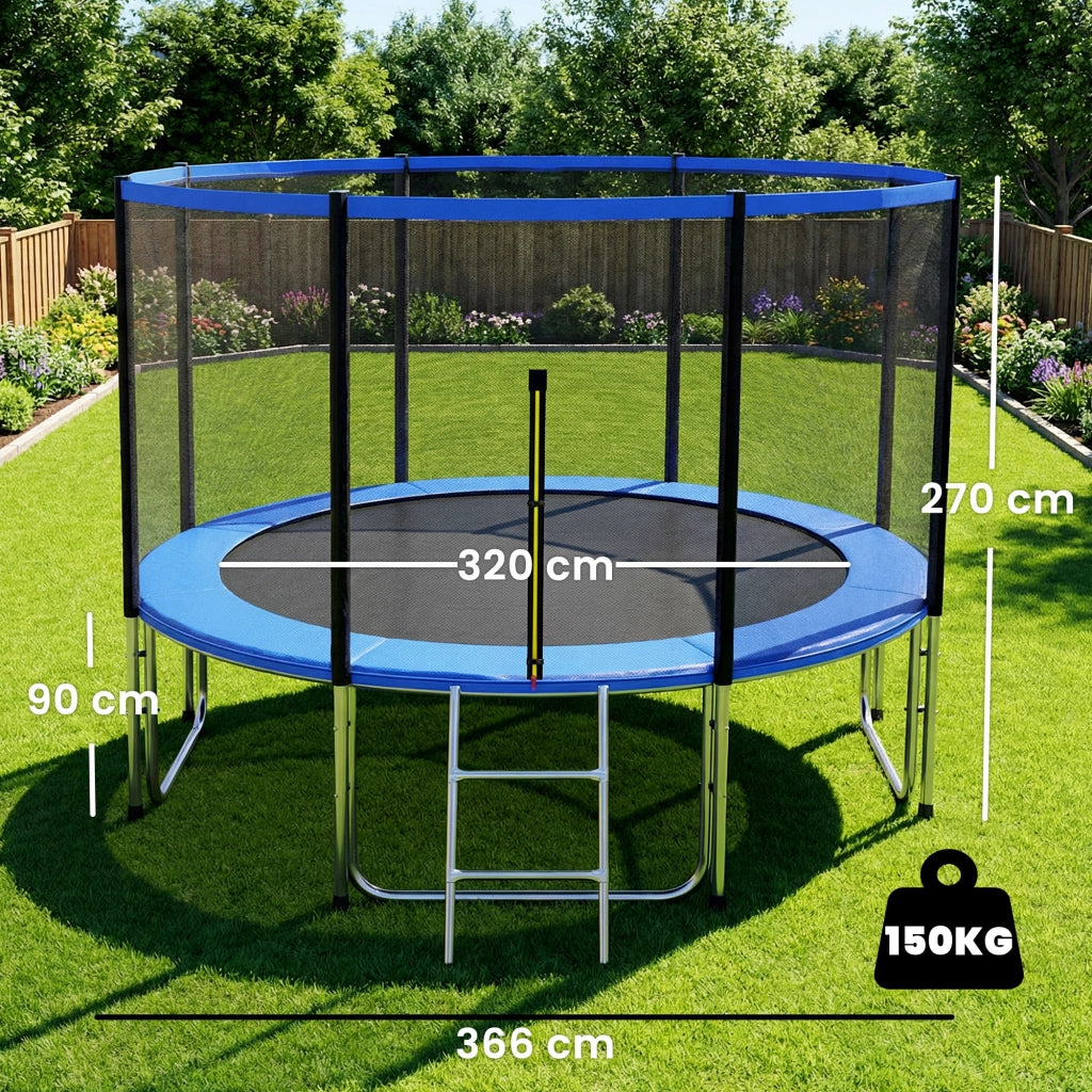 Trampolino Elastico ?366 cm ¨C Xylo ¨C Con Rete di Sicurezza Scala e Protezione Molle Blu