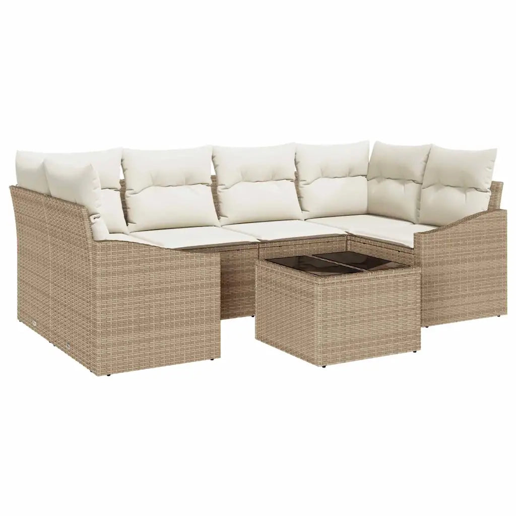 Set di divani con cuscino 7 pcs Beige e Crema polyrattan 3355290