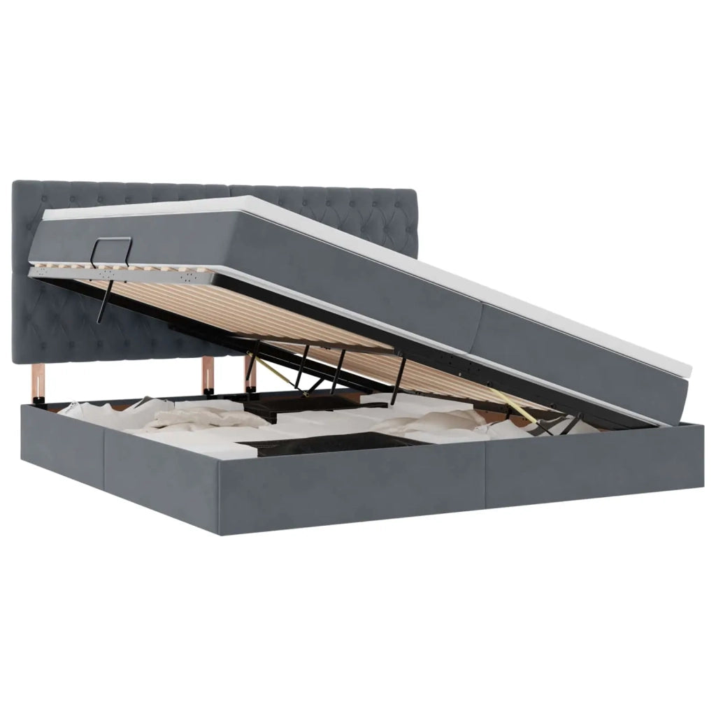 Letto con contenitore e LED Grigio scuro 200 x 200 cm Velluto