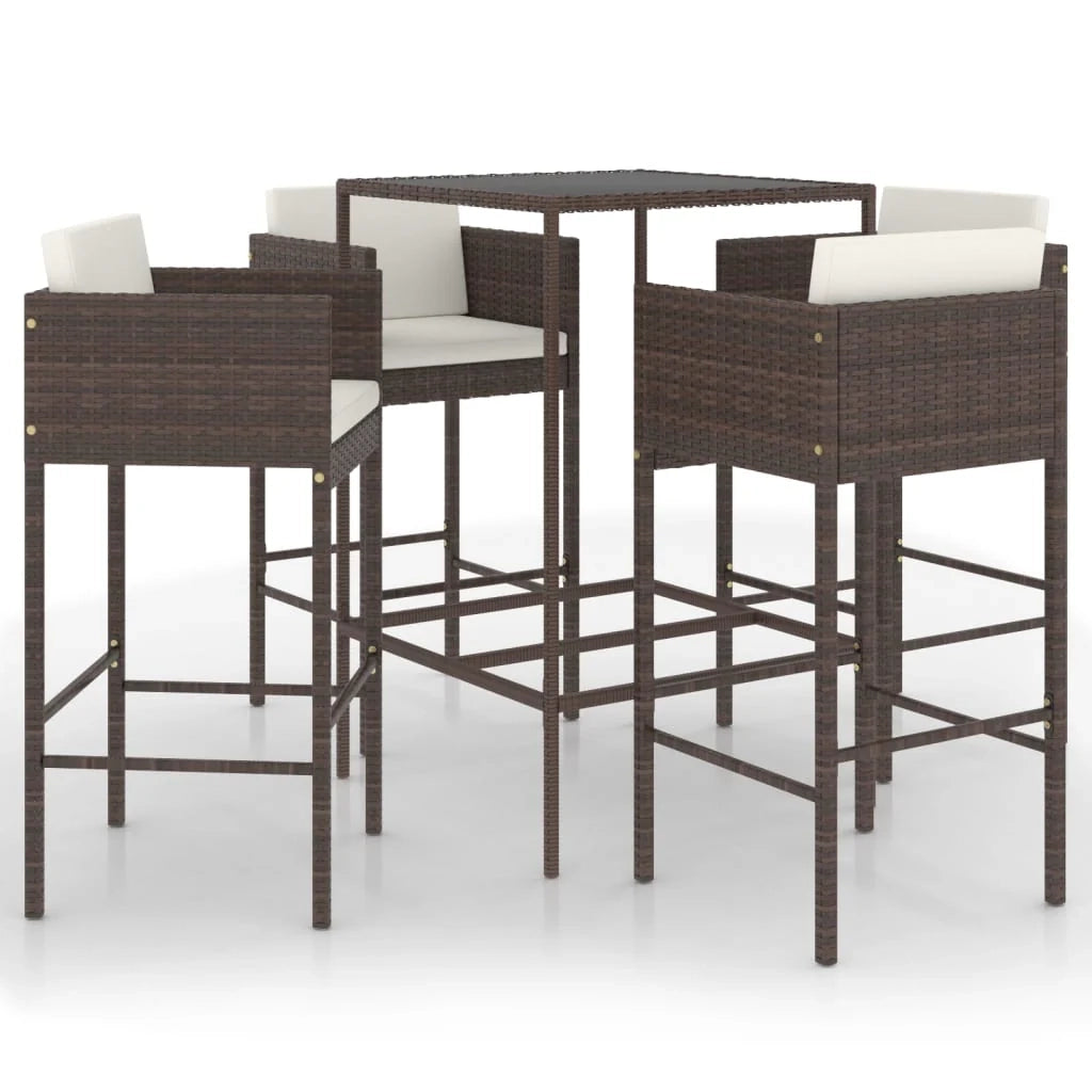 Set da bar da giardino 5 pezzi e cuscini in resina intrecciata marrone 02_0013348