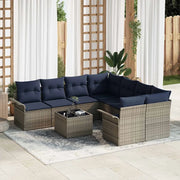 Set Divano da Giardino 9 pcs Grigio e Blu Navy polyrattan 3353974