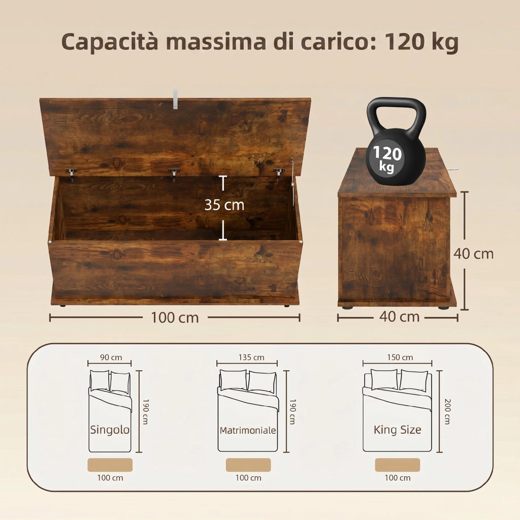 Panca contenitore in legno marrone ¨C Xylo ¨C 100x40x40 cm, capacit¨¤ 120 kg