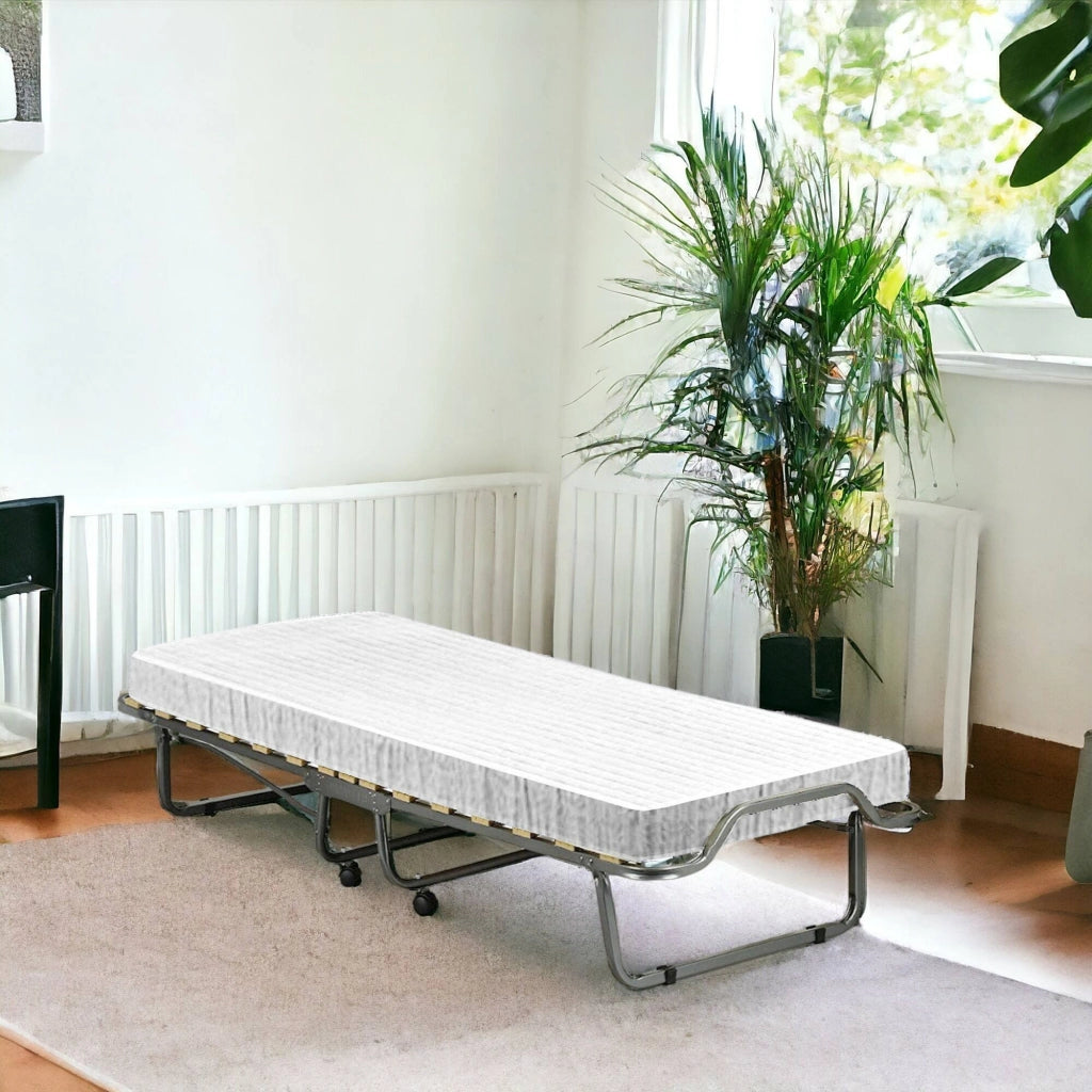Letto pieghevole Banzi, Brandina con rete a 15 doghe, Lettino salvaspazio, 100% Made in Italy, 80x200h40 cm, materasso memory incluso