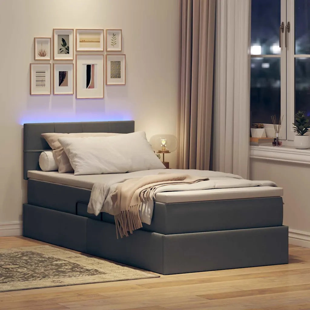Letto con contenitore e LED Grigio scuro 90 x 200 cm Tessuto